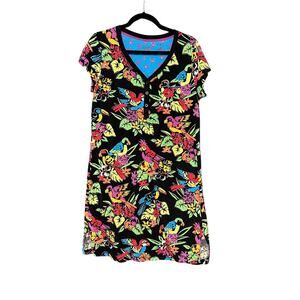 Nick and Norah Women's sz M Cotton Blend Colorful Tropical Bird Nightgown